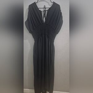 Black V-Neck Smocked Waist Maxi Dress